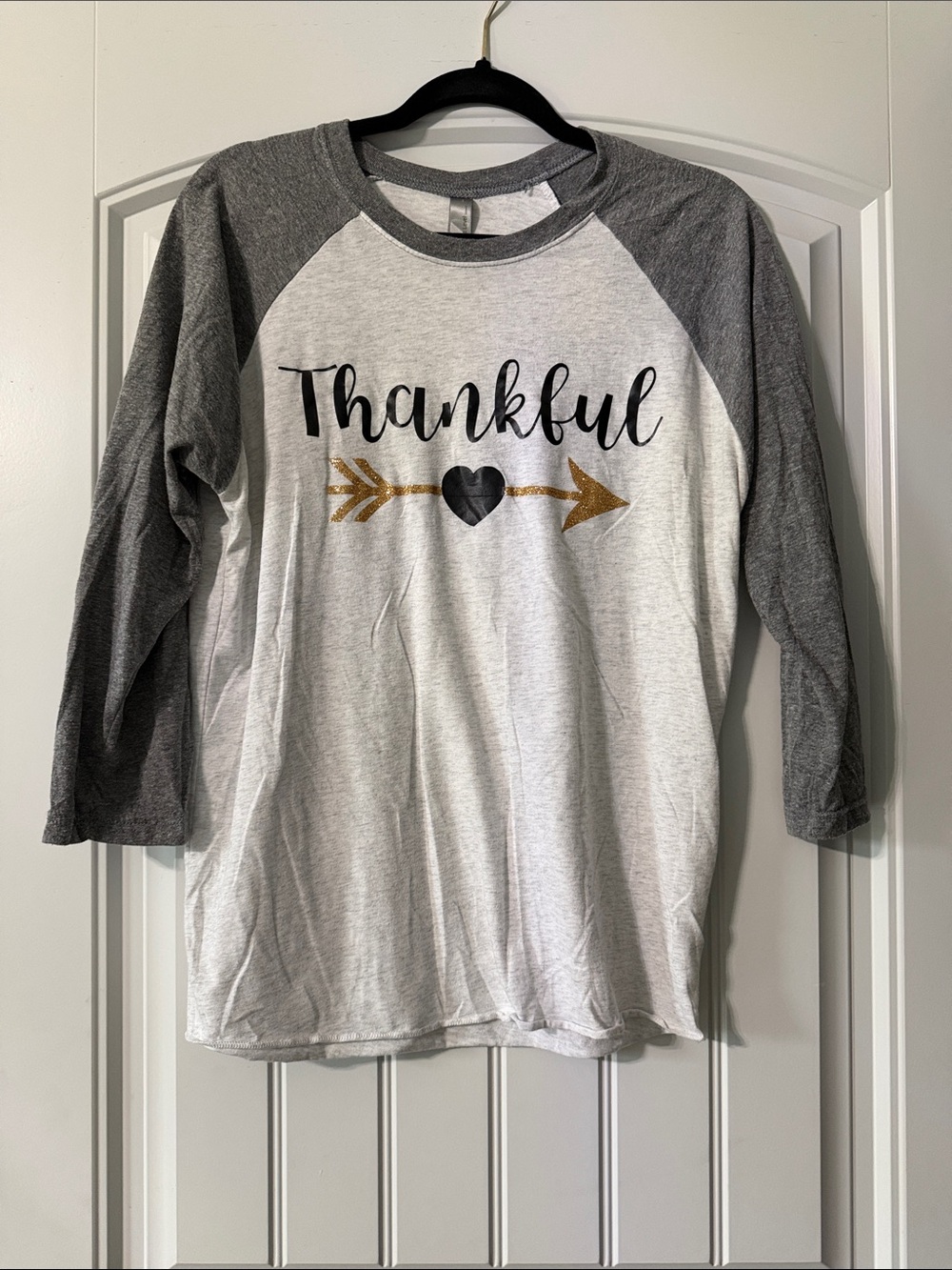 Thankful Raglan Tee  - Gray & White